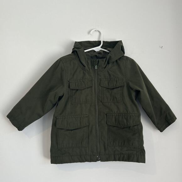 Old Navy Hooded Jacket Dark Green Gender-Neutral Lightweight Coat, 18–24 Months - Picture 1 of 4